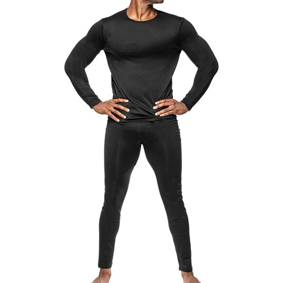 2 Piece Mens Fleece Lined Base layer Underwear Set Warm Insulated Top and Botto